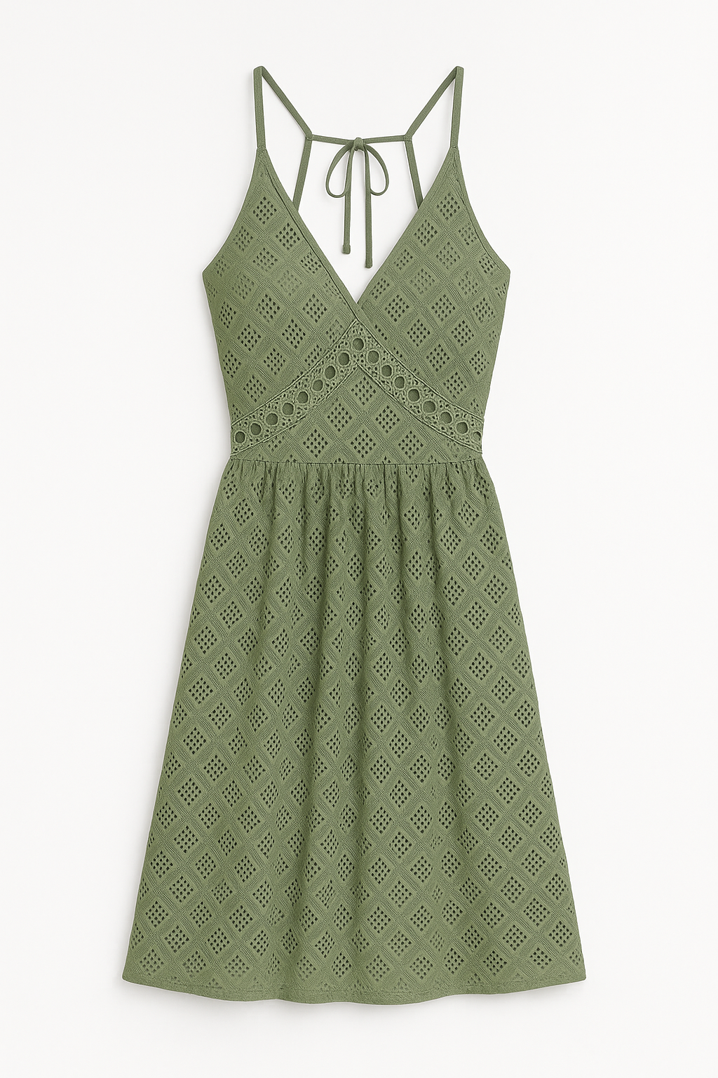 Vestito Estivo Verde Militare in Sangallo con Scollo a V