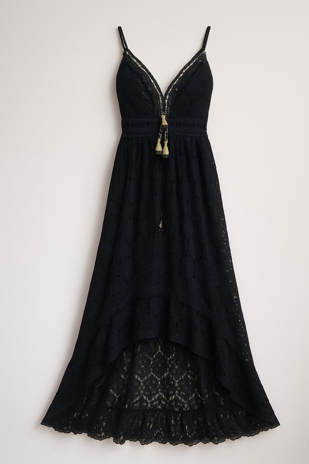 Abito lungo in pizzo nero