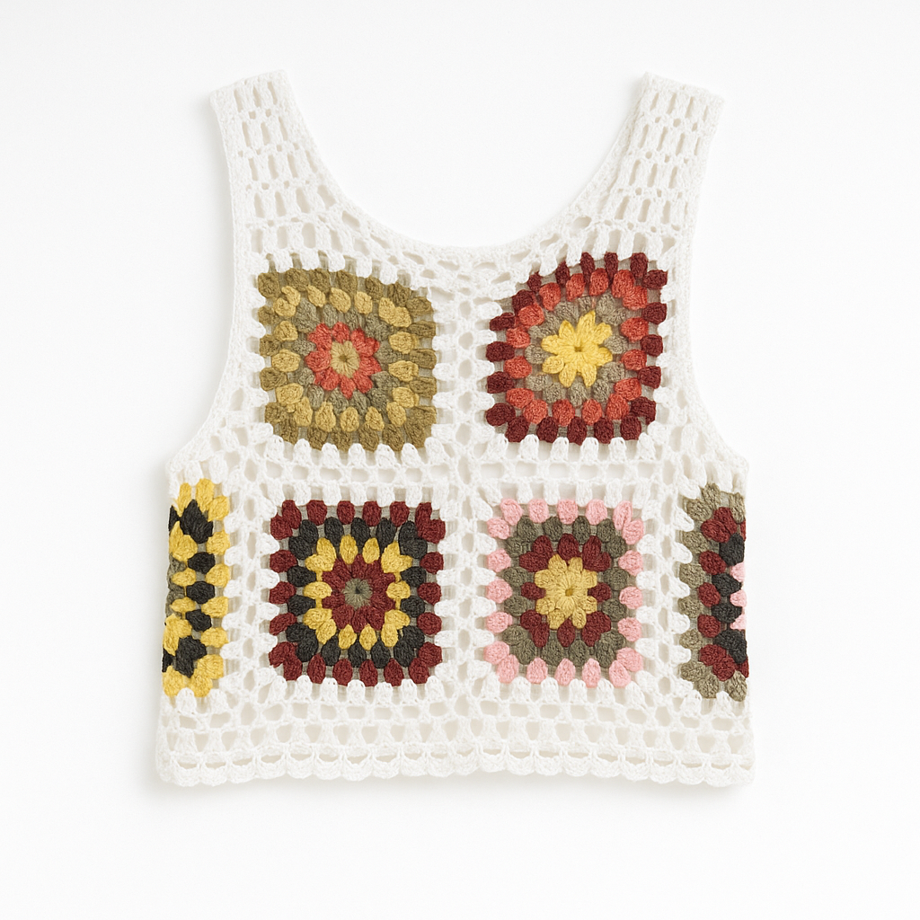 Top All'uncinetto Lavorazione Granny Square Multi-colore