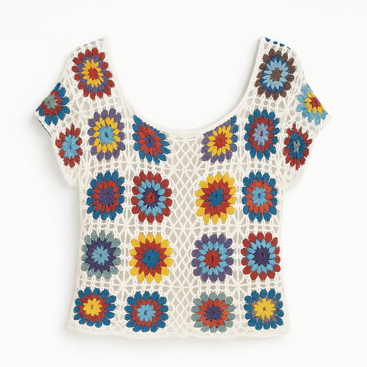 Maglia Crochet Multicolore a Rete