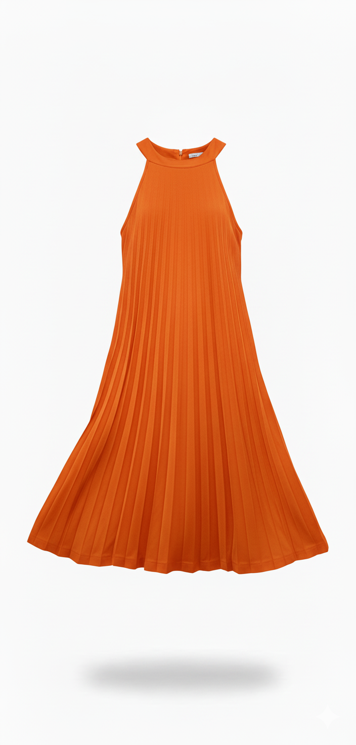 Abito Lungo Plissettato Senza Maniche