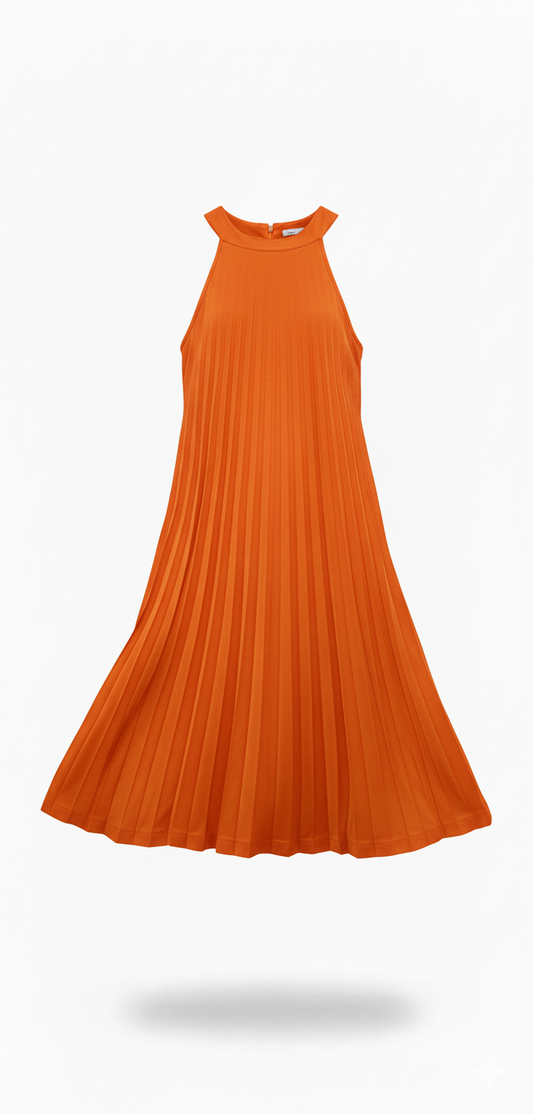Abito Lungo Plissettato Senza Maniche