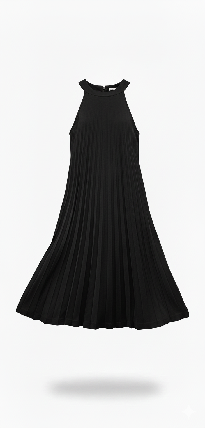 Abito Lungo Plissettato Senza Maniche