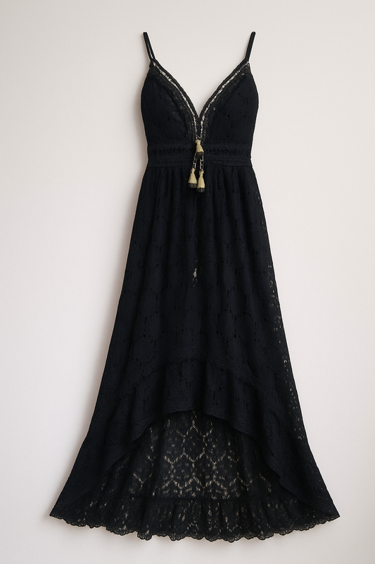 Abito lungo in pizzo nero