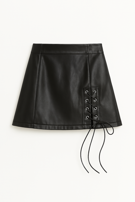 Mini gonna in similpelle con lacci laterali